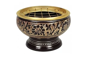 Füstölőtartó tálka fekete - rácsos - sárgaréz