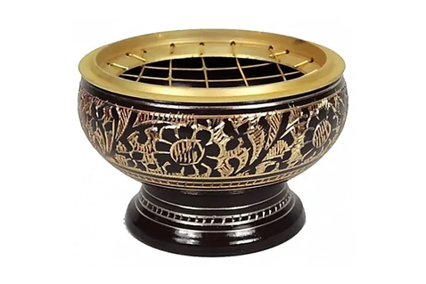 Füstölőtartó tálka fekete - rácsos - sárgaréz